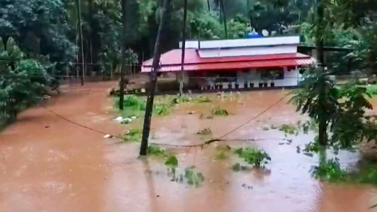 Floodwaters inundate a residential area in Kannur