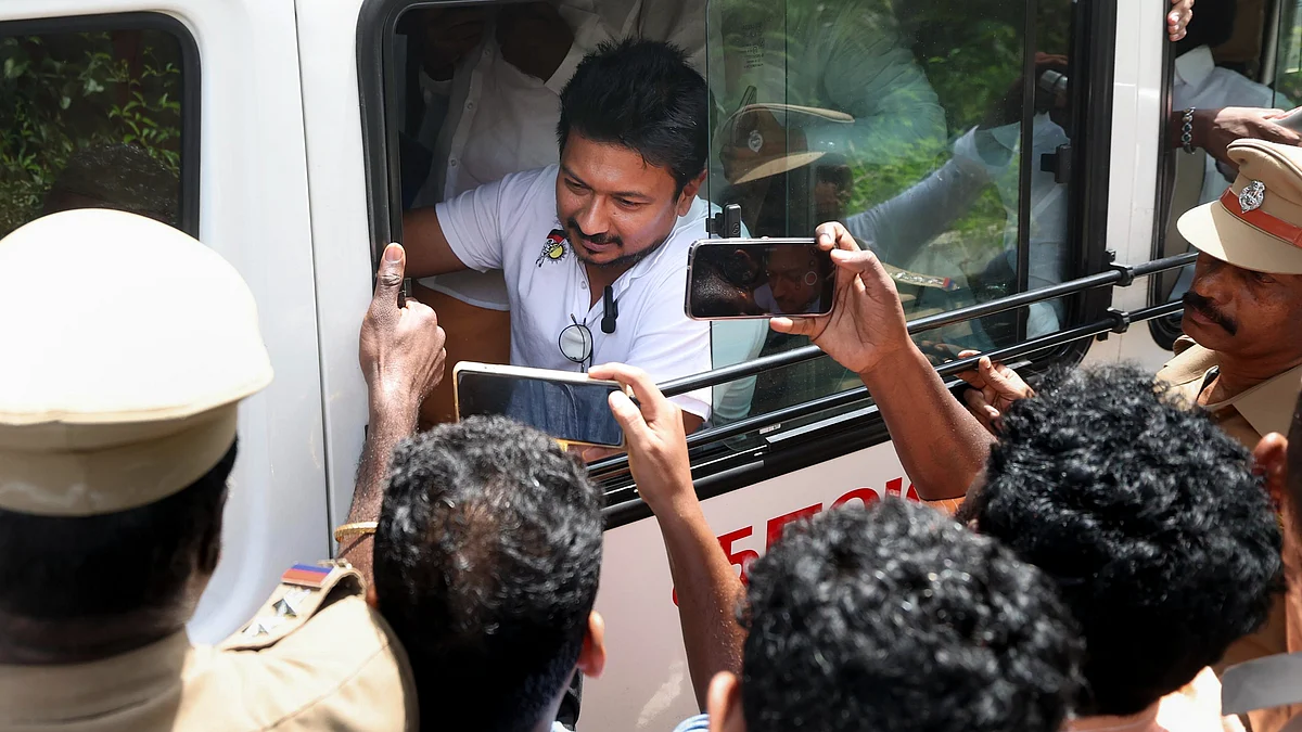 Former Tamil Nadu deputy CM Udhayanidhi Stalin being arrested in Chennai on 4 August