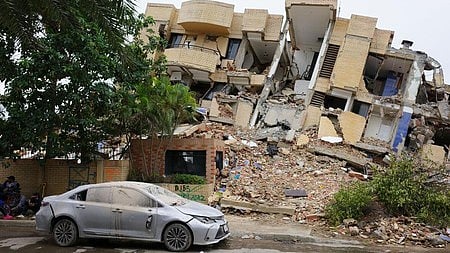 A damaged building in Caracas