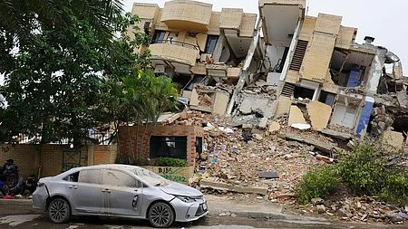 A damaged building in Caracas