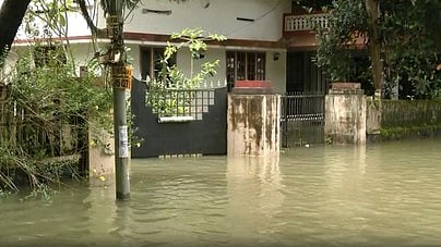 A flooded street in the Pathanamthitta district