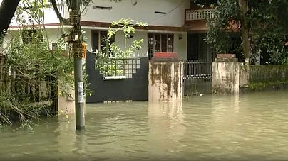 A flooded street in the Pathanamthitta district