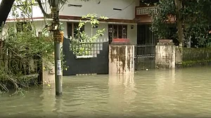 A flooded street in the Pathanamthitta district