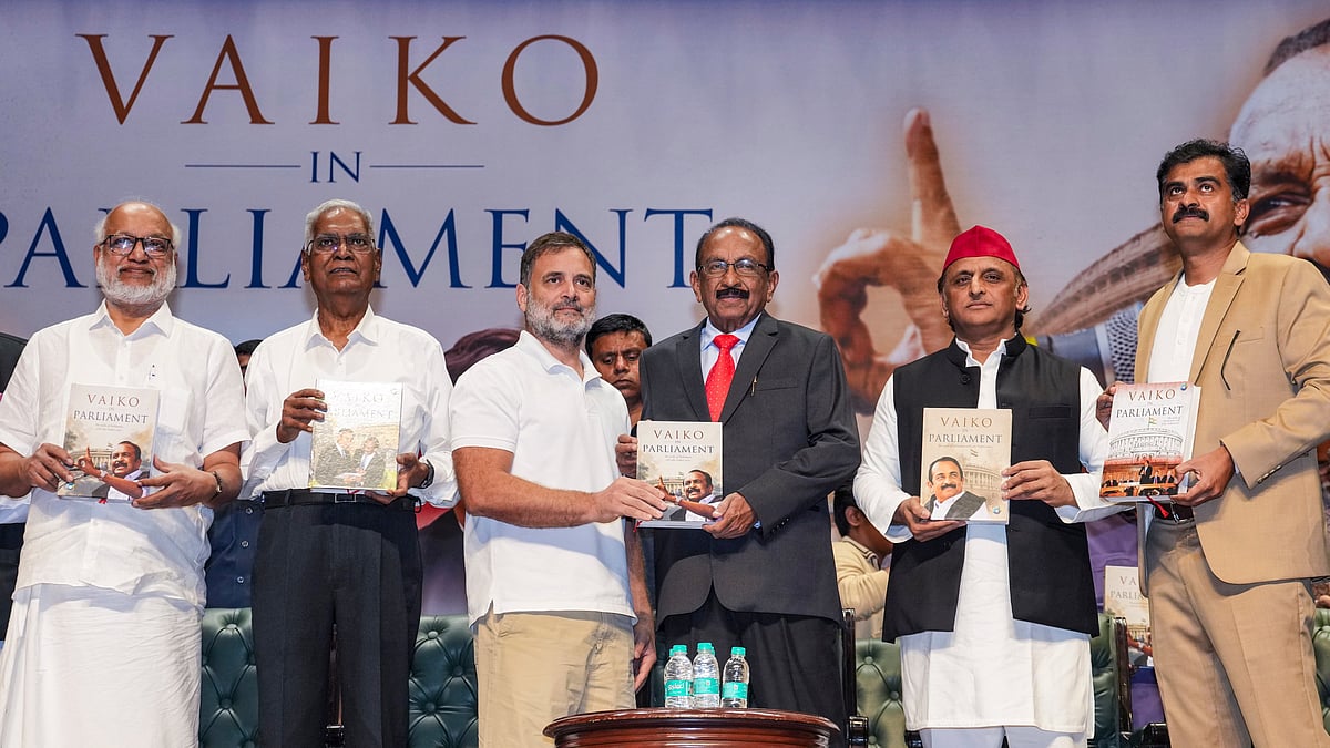 Rahul Gandhi with MDMK founder Vaiko and others at the book launch of 'Vaiko in Parliament' on 4 August
