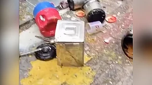 A view of the vendor's wares strewn on the road