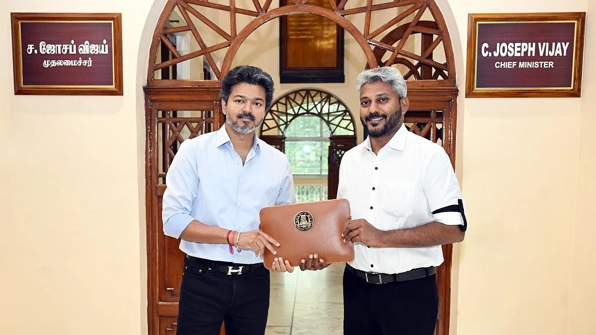 Tamil Nadu CM Joseph Vijay with finance minister Marie Wilson