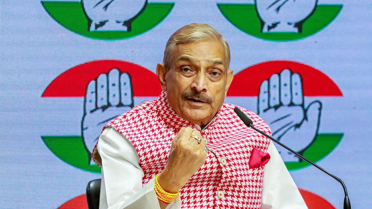 Congress MP Pramod Tiwari addresses a press conference in New Delhi. 