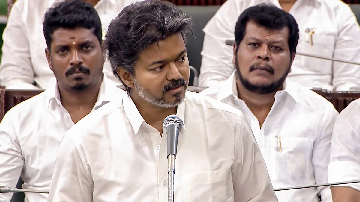 C. Joseph Vijay speaks during the state Legislative Assembly session in Chennai.