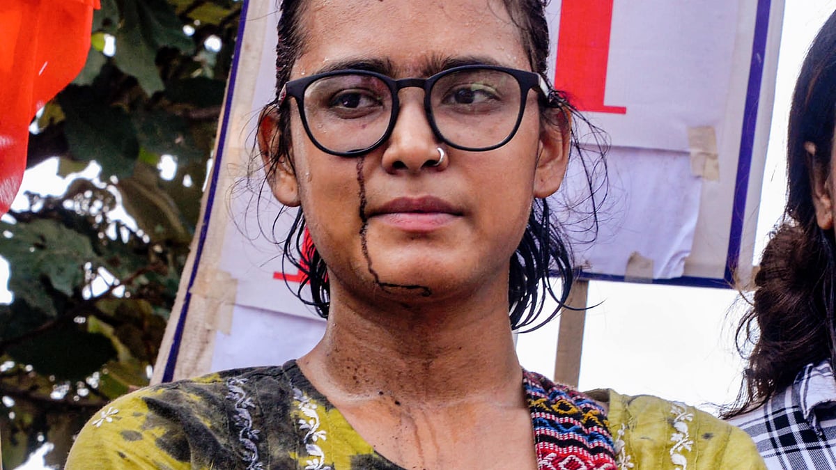 Neha Bora after the ink-throwing incident, in Ranchi, 7 August
