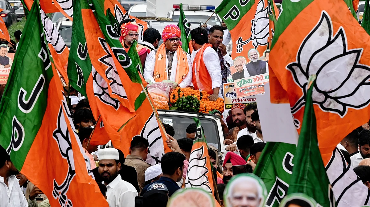 Newly appointed BJP Minority Morcha president Kunwar Basit Ali during a rally in New Delhi, 25 Aug