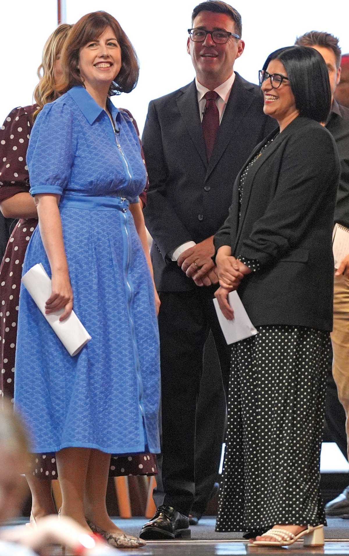 Labour Party deputy leader Lucy Powell (in blue) with Prime Minister Andy Burnham