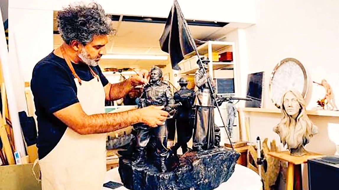 Mahtab Hussain’s sculpture of soldiers of multiple faiths who were part of British India’s war effort