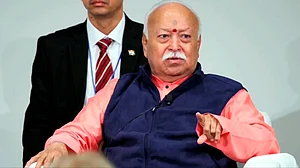 Mohan Bhagwat speaks at a conference in New York.