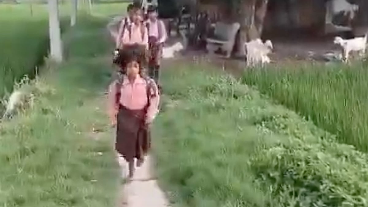 A video screen grab of Raagini going to school
