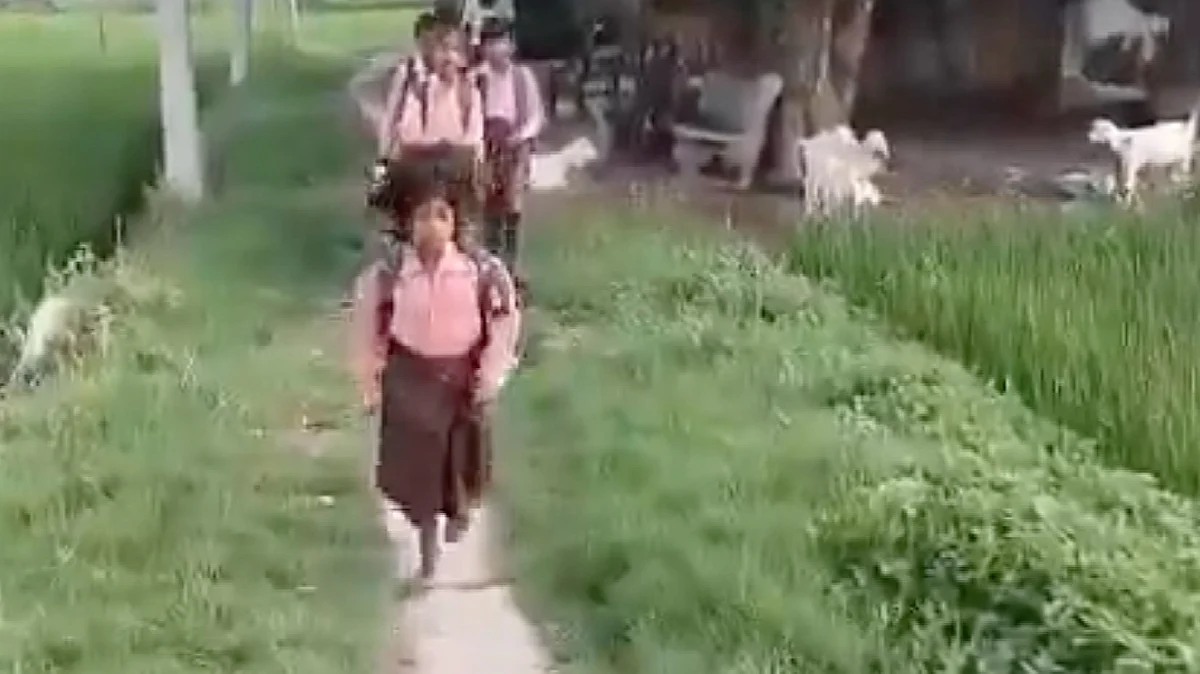 A video screen grab of Raagini going to school