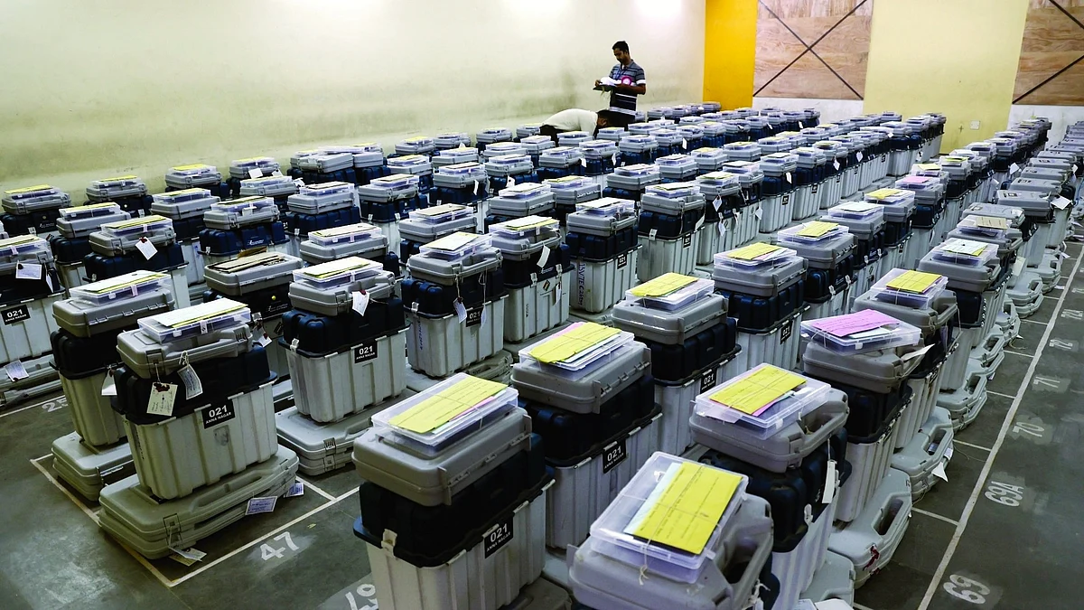 EVMs in a strongroom after polling