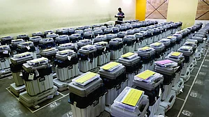 EVMs in a strongroom after polling