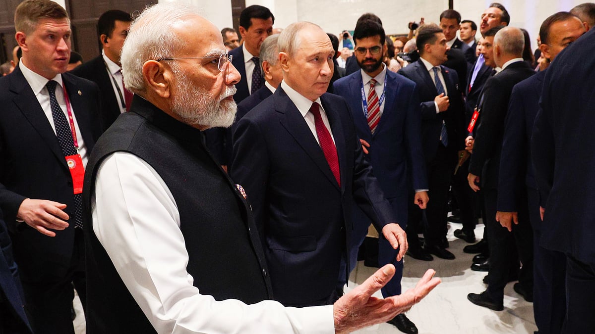 Narendra Modi and Vladimir Putin ahead of the SCO meeting in Bishkek, 1 Sep