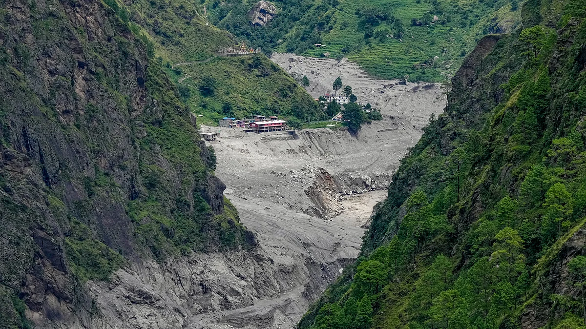 Heavy damage caused by landslide debris in Rasuwa district of Nepal
