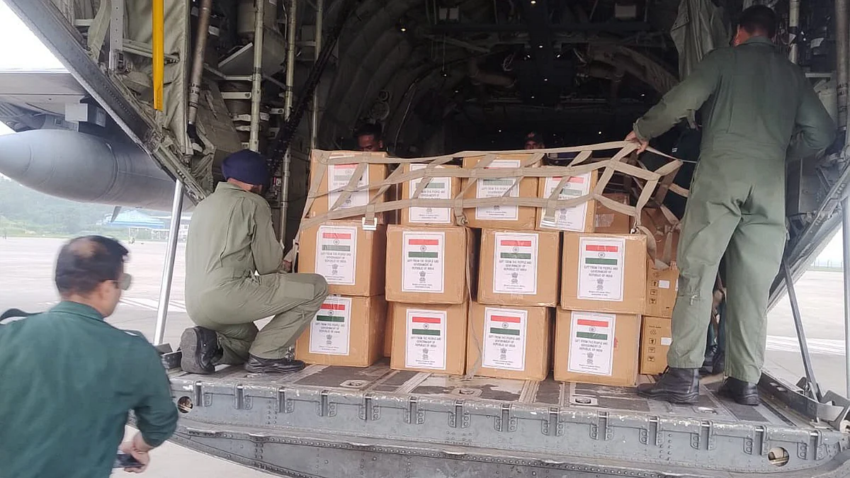Aircraft carrying essential medicines departs for Nepal.