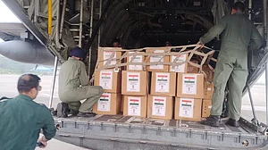 Aircraft carrying essential medicines departs for Nepal.