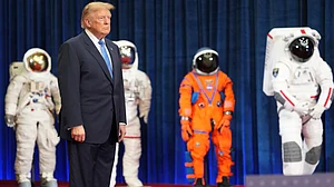 Donald Trump at an event to present the Congressional Space Medal of Honor to Artemis II crew, 28 Aug
