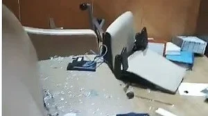 Damage seen inside TMC office on Camac Street in Kolkata.