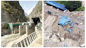 The Upper Trishuli-1 hydropower project before and after the wave flattened the site