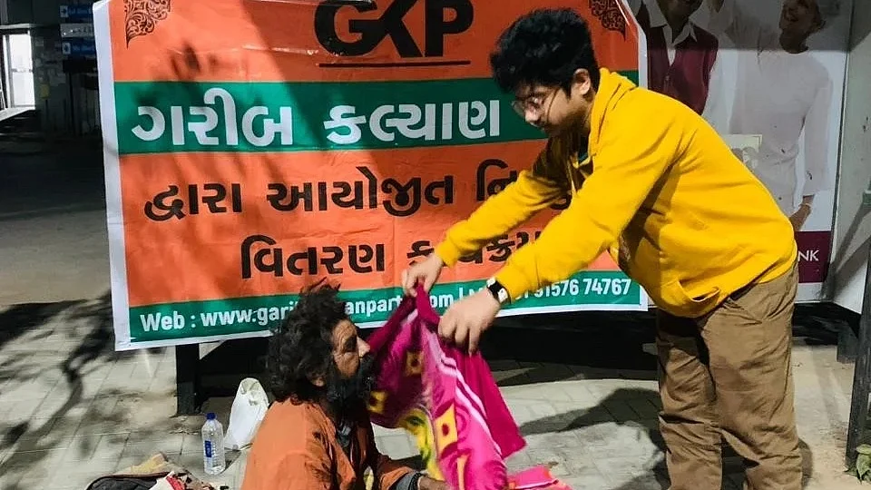 The Garib Kalyan Party in action; 'providing warmness', as its website says
