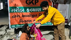 The Garib Kalyan Party in action; 'providing warmness', as its website says