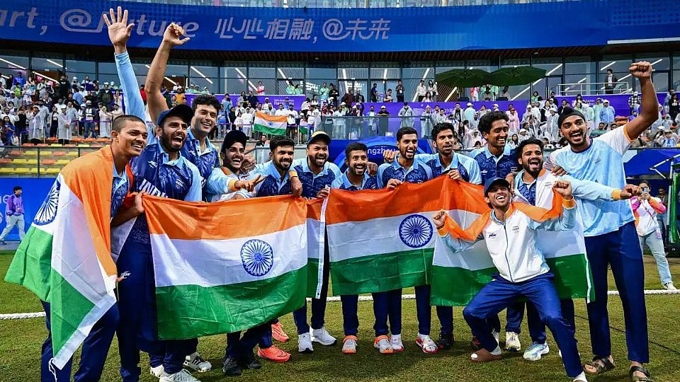 India men's team after landing gold medal in Hangzhou in 2023