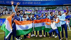 India men's team after landing gold medal in Hangzhou in 2023