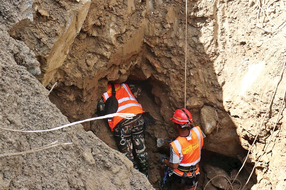 Rescue workers trying to find survivors