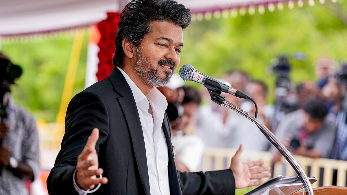 Tamil Nadu CM C. Joseph Vijay addresses an event in Chennai.