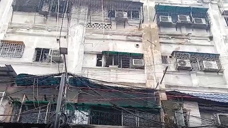 The hotel on Mirza Ghalib Street in central Kolkata which caught fire