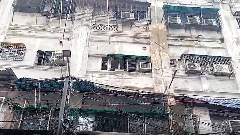The hotel on Mirza Ghalib Street in central Kolkata which caught fire