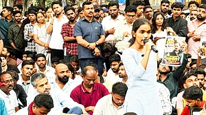 Tribal students sit on dharna after three girls died of snake bite at Japtalai Ashram School, Dhanora