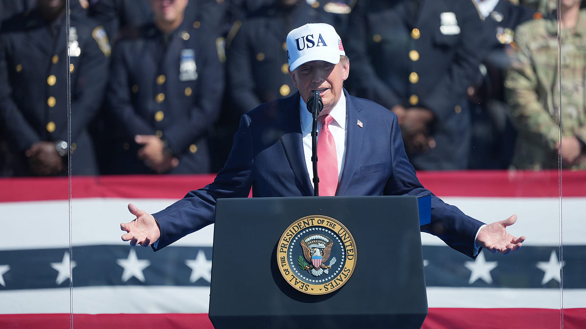 Donald Trump speaks during an event in Washington.