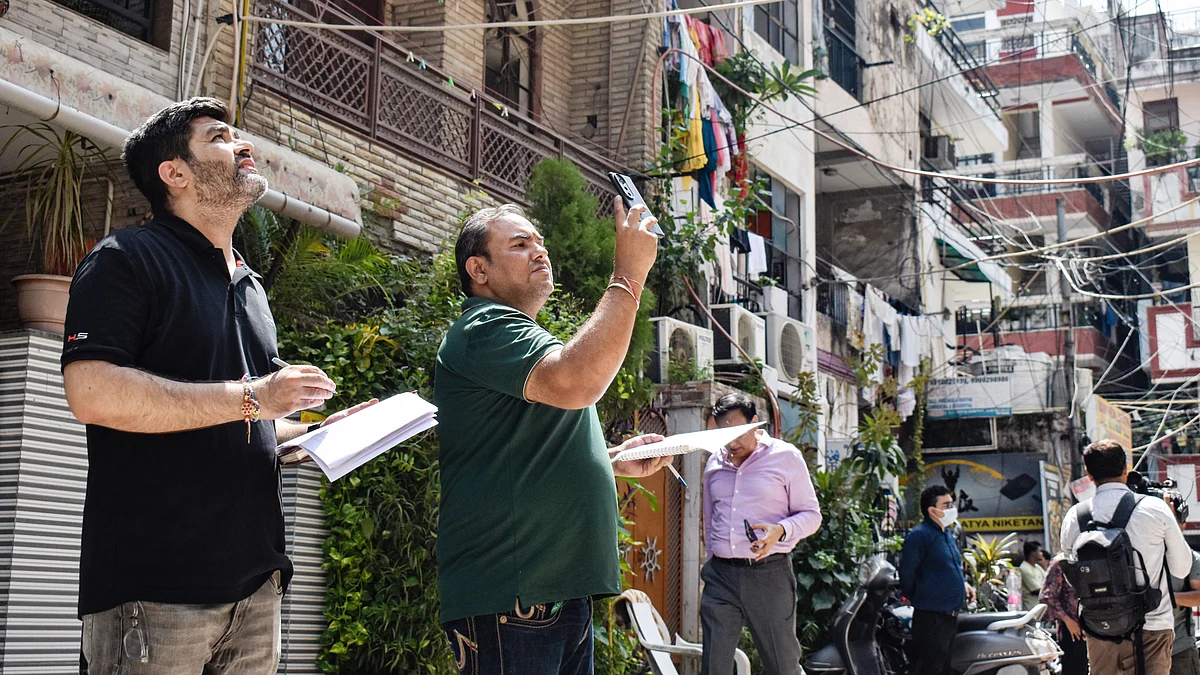 MCD officials inspect PG accommodations in the Satya Niketan area in New Delhi, 9 Sep