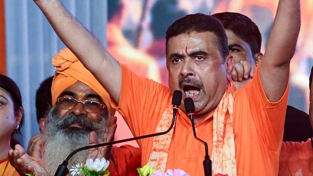Suvendu Adhikari at the 'Gerua Samman Yatra' rally in Kolkata, 9 Sep