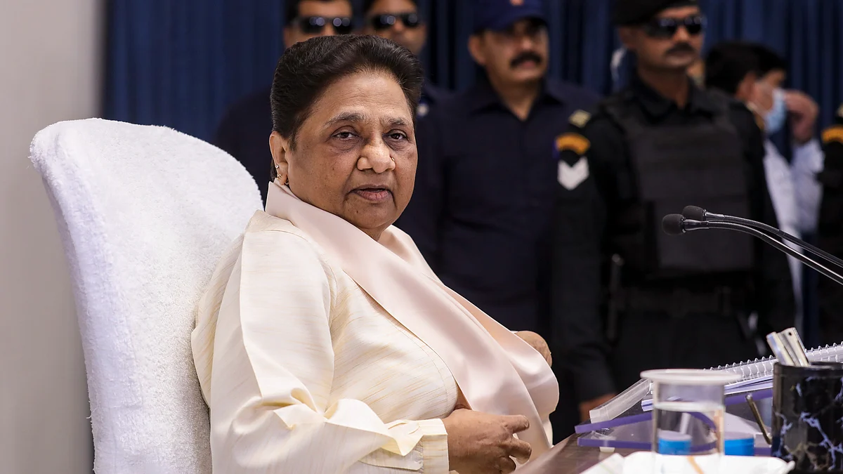 BSP chief Mayawati during a review meeting in Lucknow.