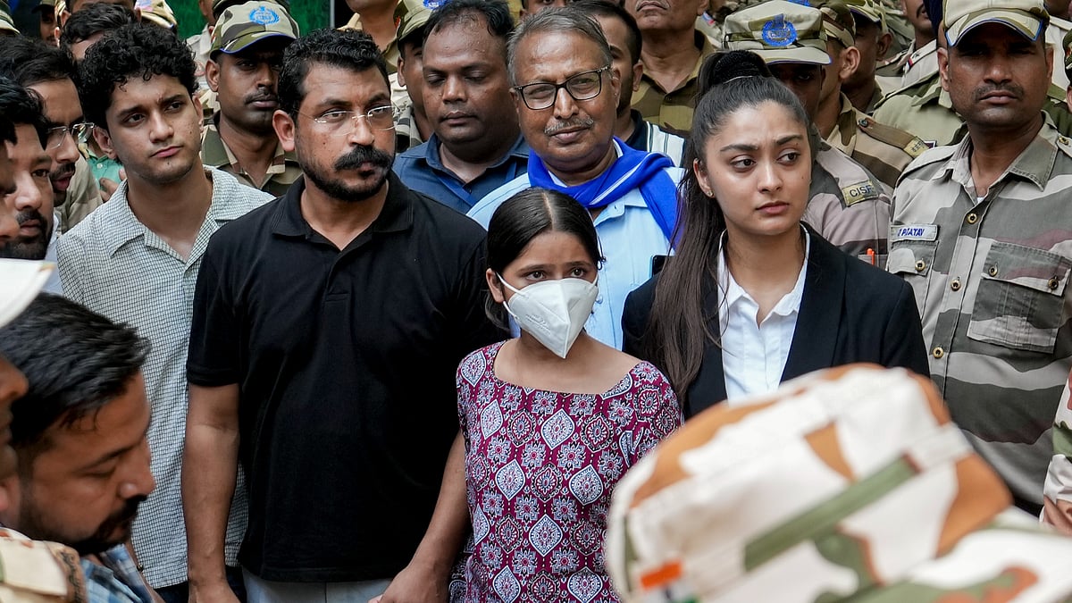 Supporters of Hindutva influencer Swatantra Bhardwaj stage a protest in New Delhi.