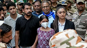 Supporters of Hindutva influencer Swatantra Bhardwaj stage a protest in New Delhi.