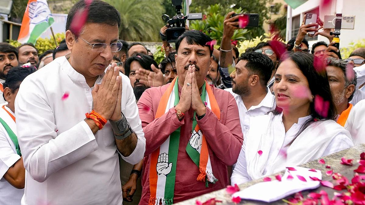 Randeep Singh Surjewala arrives in Ahmedabad.