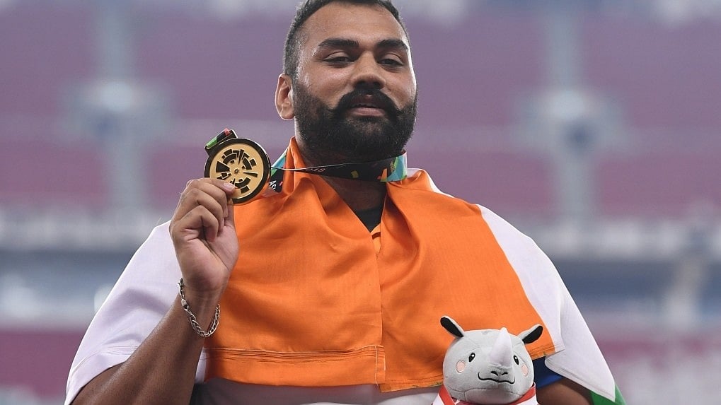 Tajinderpal Singh Toor poses with his Asian Games 2018 gold medal in Jakarta.