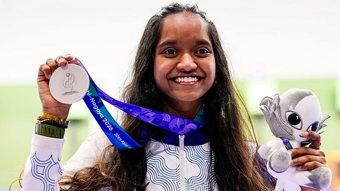 Elavenil Valarivan is all smiles after a silver finish in 10m air rifle