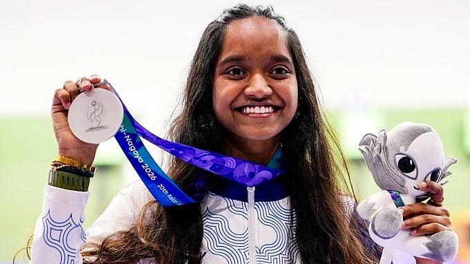 Elavenil Valarivan is all smiles after a silver finish in 10m air rifle