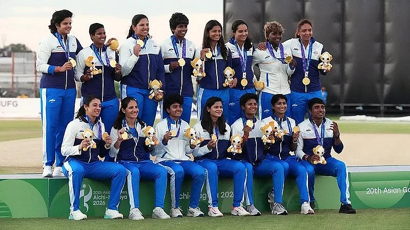 India's golden girls at the podium on Tuesday