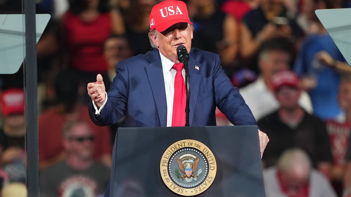 Donald Trump speaks during a campaign rally at Gastonia Municipal Airport.