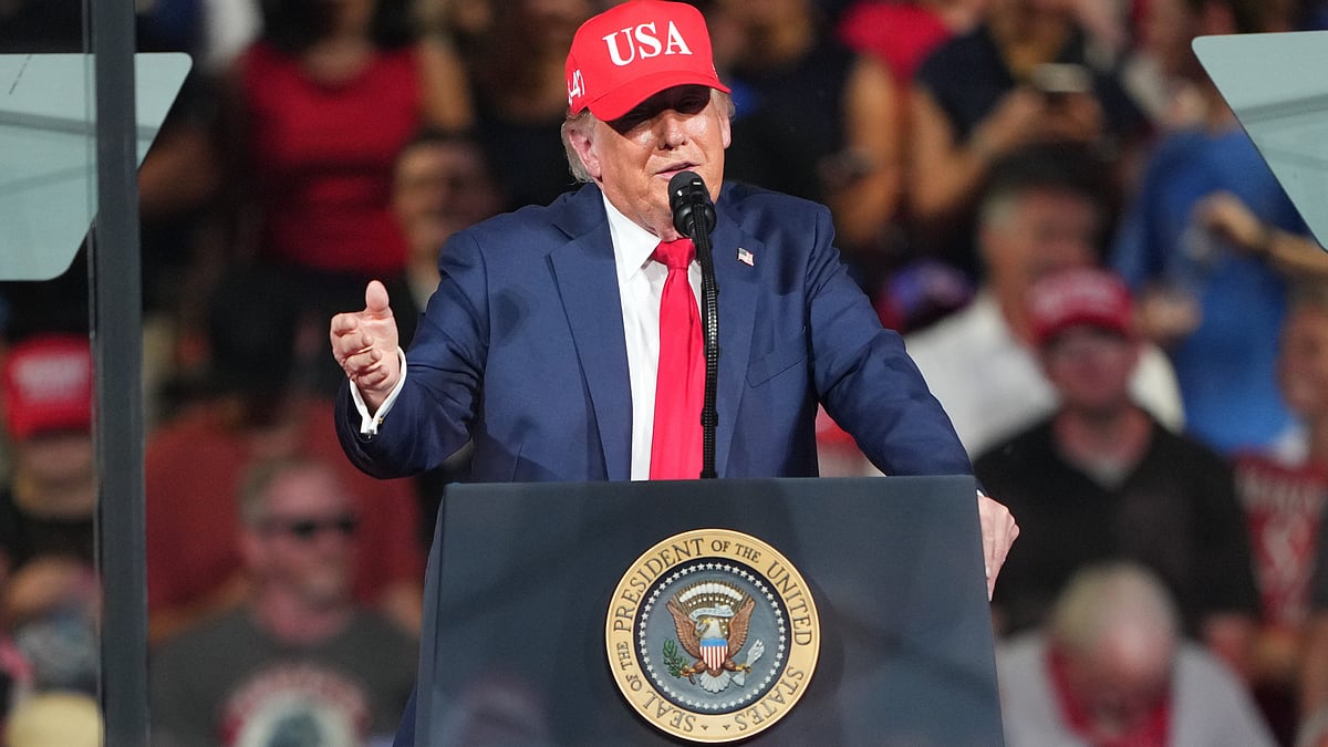 Donald Trump speaks during a campaign rally at Gastonia Municipal Airport.